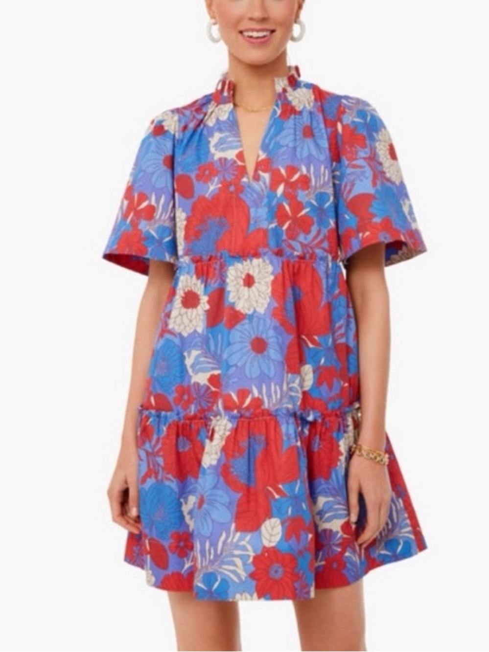Tuckernuck Blue Rhapsody Crawford Shift Dress Blue Red Tiered Mini Size Medium